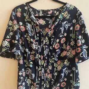 Navy Floral Ann Taylor Blouse Size M